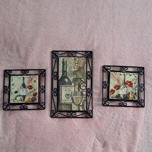 Elegant Black Wrought Iron Wall Art Set Wine Decor